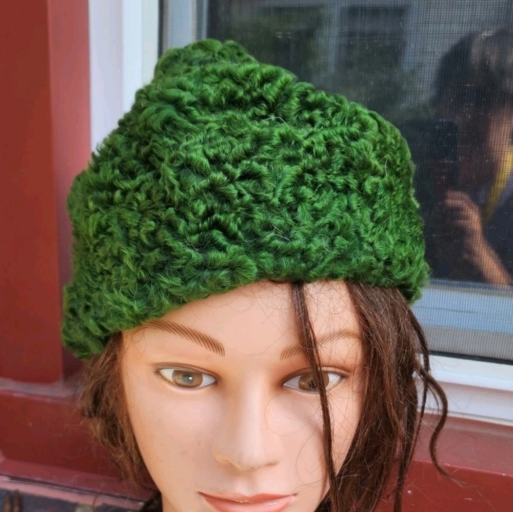 Vintage Mid Century.green Broadtail Hat With Combs - Picture 3 of 8